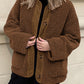 Contrast Button Up Sherpa Jacket with Pockets