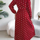 Tied Polka Dot Long Sleeve Midi Dress