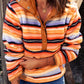 Contrast Striped Half Snap Long Sleeve Sweatshirt