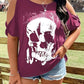 Plus Size Skeleton Graphic Round Neck Cold Shoulder T-Shirt