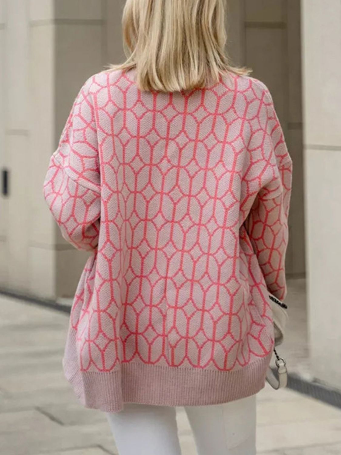 Patterned Button Up Long Sleeve Cardigan