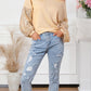 Sequin Crisscross Boat Neck Long Sleeve Blouse