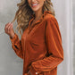 Notched Frill Detail Long Sleeve Blouse