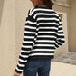 Striped Round Neck Button-Down Dropped Shoulder Cardigan