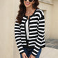 Striped Round Neck Button-Down Dropped Shoulder Cardigan