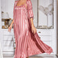 Striped Flounce Sleeve Open Front Robe and Cami Dress Set