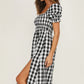 Full Size Slit Plaid Short Sleeve Midi Dress