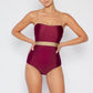 Marina West Swim Wave Break Contrast Trim One-Piece in Wine