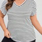 Plus Size Striped V-Neck Short Sleeve T-Shirt