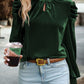 Mock Neck Puff Sleeve Velvet Blouse