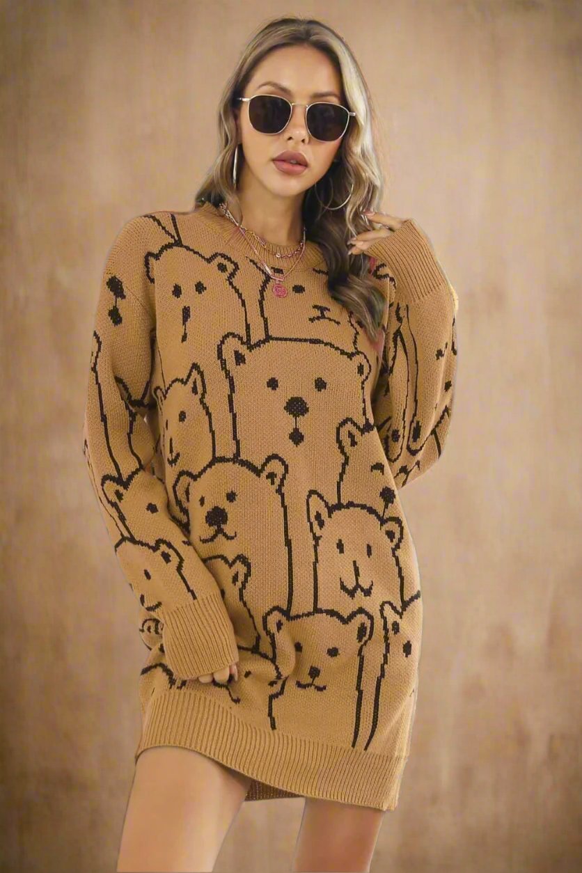 bear print sweater dress