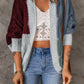 Woven Right Color Block Cable-Knit Batwing Sleeve Cardigan