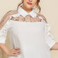 Plus Size Embroidered Ruffle Trim Collared Half Sleeve Blouse