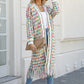 Multicolored Open Front Fringe Hem Cardigan