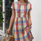 Plaid Round Neck Cap Sleeve Dress