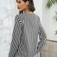 Striped Long Sleeve Notched Blouse