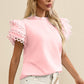 Ruffled Eyelet Round Neck Cap Sleeve Blouse