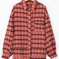 Red Plaid Long Sleeve Distressed Hem Shirt