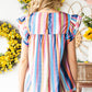 Multicolored Stripe Flutter Sleeve Blouse