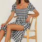 Full Size Slit Plaid Short Sleeve Midi Dress