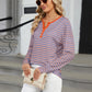 Striped Notched Long Sleeve T-Shirt