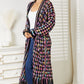 Full Size Multicolored Open Front Fringe Hem Cardigan