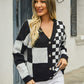 Plaid V-Neck Dropped Shoulder Cardigan