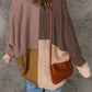 Woven Right Color Block Cable-Knit Batwing Sleeve Cardigan