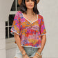 Ruched Printed Half Sleeve Blouse