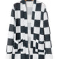 Black Checkered Waffle Knit Thumbhole Long Sleeve Cardigan