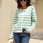 Striped Round Neck Button-Down Dropped Shoulder Cardigan