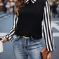 Striped Collared Neck Long Sleeve Blouse