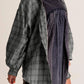 Exposed Seam Plaid Collared Neck Long Sleeve Shirt