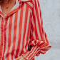 Striped Collared Neck Lantern Sleeve Shirt