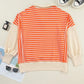 Slit Striped Long Sleeve Sweatshirt