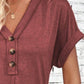 Quarter Button V-Neck Short Sleeve Dress