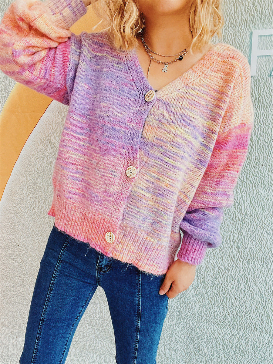 Multi-color Button Up Long Sleeve Cardigan