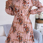 Pleated Printed Tie Neck Long Sleeve Dress