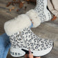 Side Zipper Leopard Platform Boots