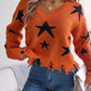 Star Pattern Distressed V-Neck Cropped Sweater