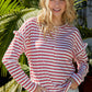 Striped Half Button Frill Trim Top