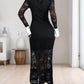 Perfee Lace Contrast Collared Neck Long Sleeve Midi Dress