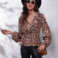 Ruched Printed V-Neck Long Sleeve Blouse