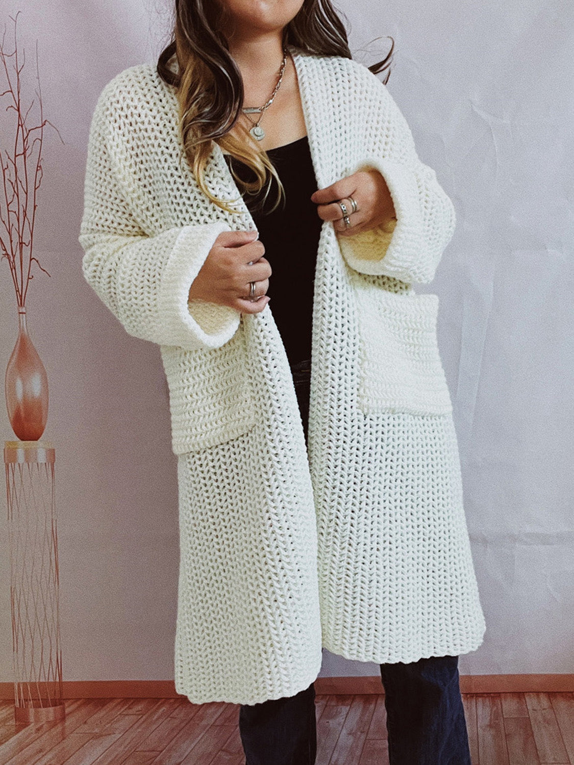 Open Front Cardigan with Pockets