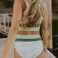 Striped Scoop Neck Wide Strap Swim Top and Bottom Set