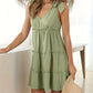 Full Size Frill V-Neck Tie Shoulder Mini Dress