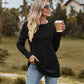 Ribbed Round Neck Long Sleeve Tee