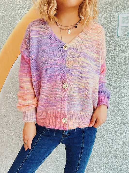 Multi-color Button Up Long Sleeve Cardigan