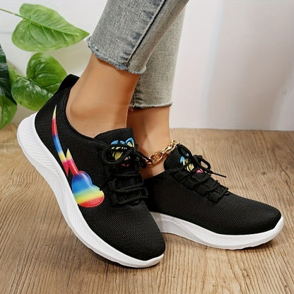 Rainbow Heart Mesh Lace-Up Sneakers