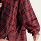 Exposed Seam Plaid Collared Neck Long Sleeve Shirt